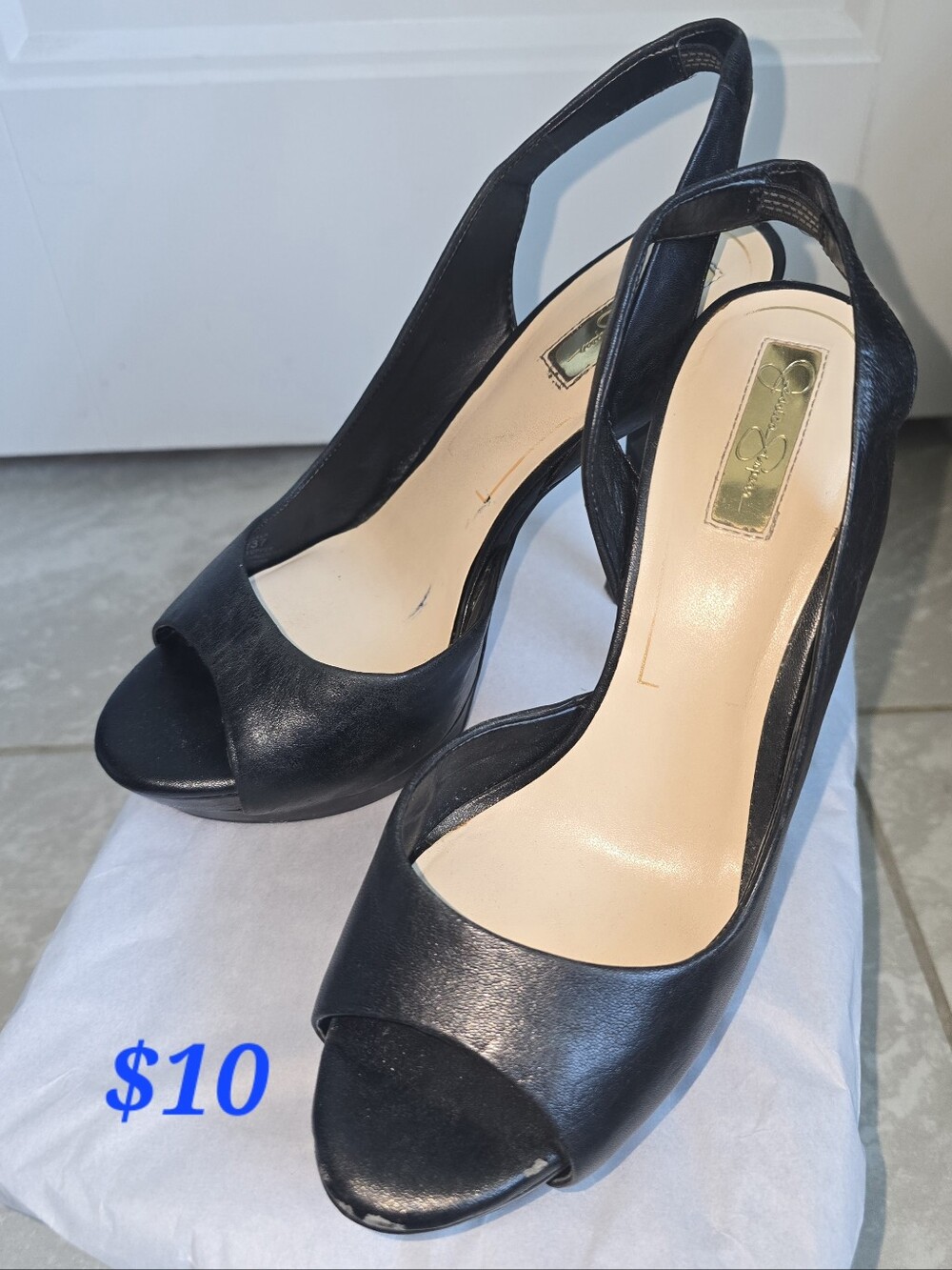 Jessica Simpson Black Peep-Toe Slingback Heels